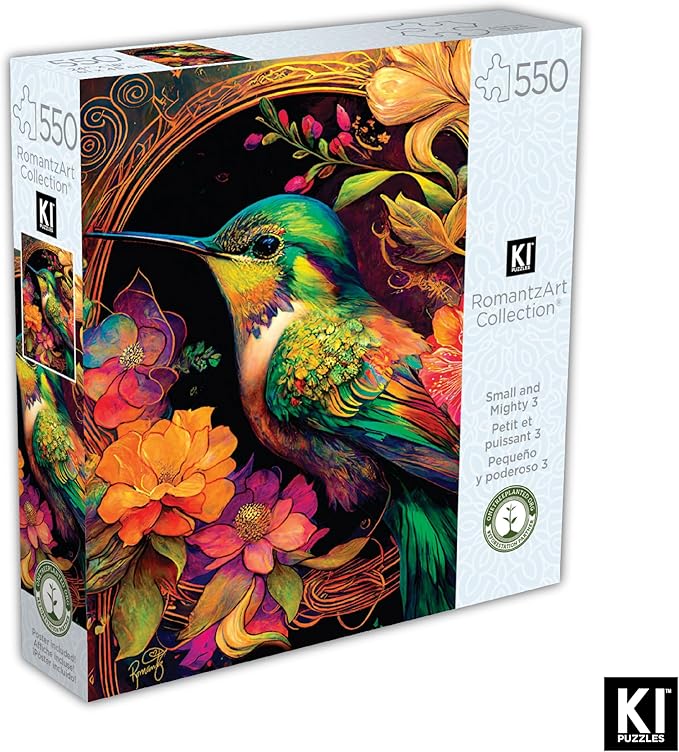 550 Piece Puzzle for Adults – Hard, Difficult, Challenging Jigsaw – RomantzArt Small and Mighty III – Whimsical Hummingbird – 24x18 Inches