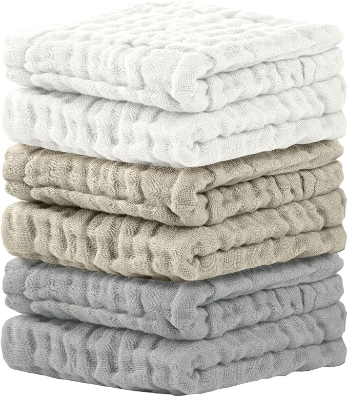 Cuddle Campus Baby Washcloths 6 Packs, Muslin Washcloths Baby,Cotton Burp Cloths, Extra Absorbent and Soft Wash Clothes for Newborns, 12x12 Inches