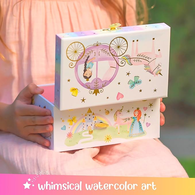 Giggle & Honey Musical Princess Jewelry Box for Girls - Kids Jewelry Box with Spinning Princess, Princess Gifts for Girls, Unicorn Toys - 6 x 4.7 x 3.5 in