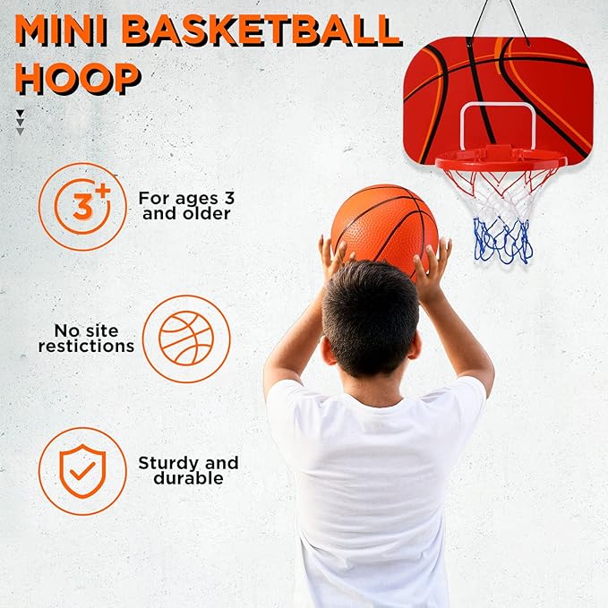 Sosation 2 Pcs Mini Basketball Hoop with 4 Basketball, Sticky Hook, Pump, Indoor No Drilling Basket Ball Hoop Decompress Game for Kid Adult Back to School Gift