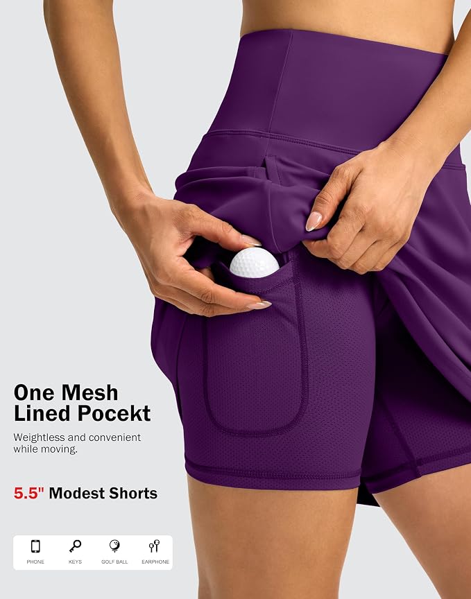18" Skorts for Women 3 Pockets High Waist Long Athletic Tennis Skirt Golf Skort for Casual Summer Travel