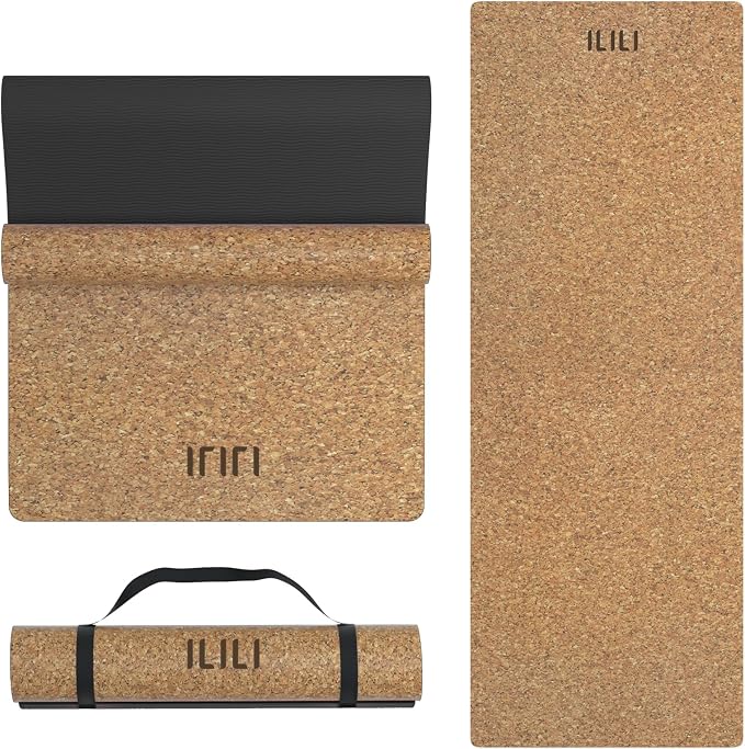 ILILI Eco-Friendly Cork Yoga Mat 1/4 inch Thick, 72''L*26''W, Non Slip Lightweight Cork and TPE Soft Exercise & Fitness Mat, Ideal for All Types of Yoga, Home, Gym & Studio Workouts