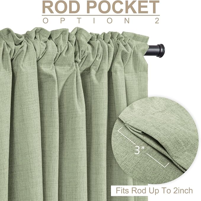 100% Blackout Shield Linen Blackout Sliding Door Curtains for Living Room, Back Tab/Rod Pocket Thermal Insulated Curtains for Sliding Glass Doors, 1 Panel Set, 100" W x 96" L, Sage