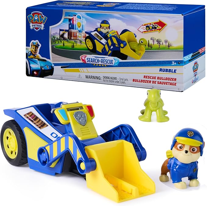 Paw Patrol: Search & Rescue, Rubble Rescue Bulldozer Vehicle with 2 Figures, Police Car Toy with Pull-Back Action, Kids Toys for Boys & Girls Ages 3+
