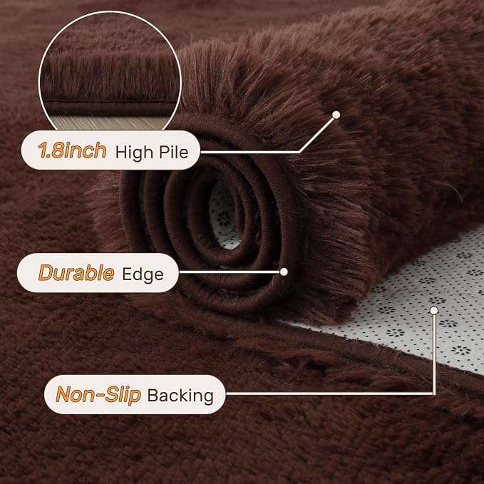 Coffee Brown 4x6 ft Fluffy Rug for Living Room,Fur Bedroom Area Rugs Non-Slip,Carpet for Nursery Kids PlayRoom Indoor Modern Plush Carpets