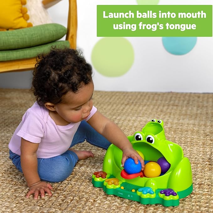 Bright Starts Poppin' Ball Frog Ball Play Toy, Launching, Bouncing & Ramp Racer Toy, Crawl and Chase, Unisex, 6 Months+