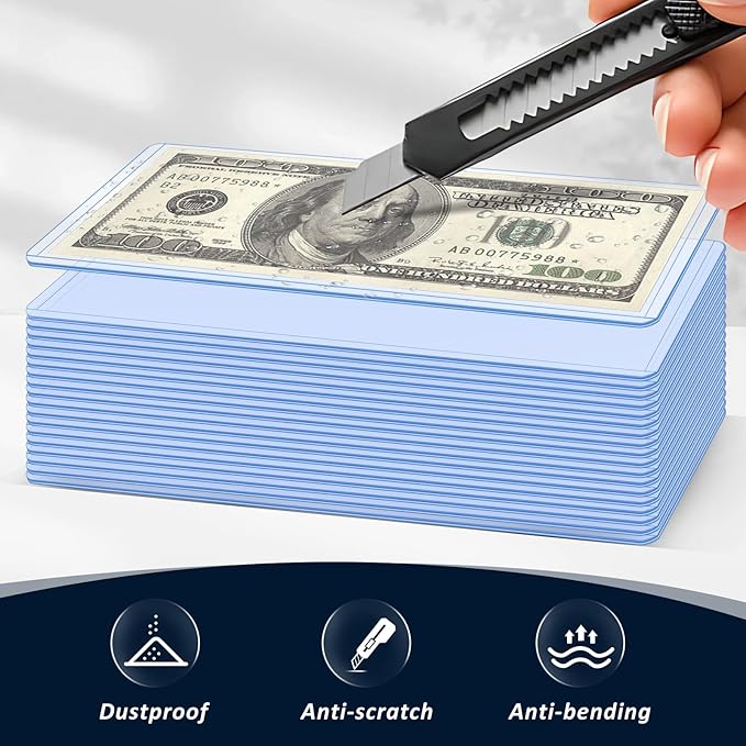 15 Pack Hard Plastic Clear Money Holders Dollar Bill Holders Money Top-Load Sleeves 6.85 × 2.91 Inches Currency Holder for Bills, Collectors