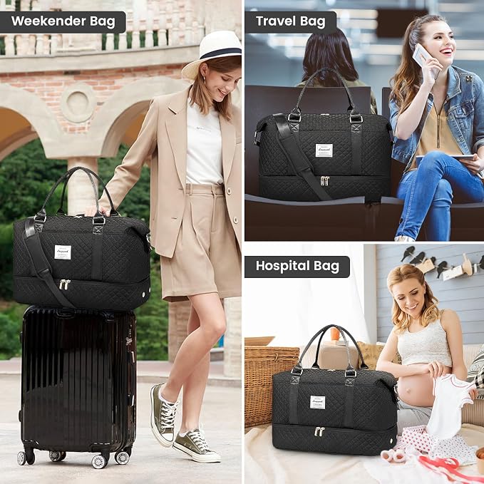 LOVEVOOK Travel Duffle Bag,Weekender Bags for Women with Shoe Compartment，Carry on Overnight Bag with Toiletry Bag,Gym Duffel Bag with Wet Pocket, Hospital Bags for Labor and Delivery