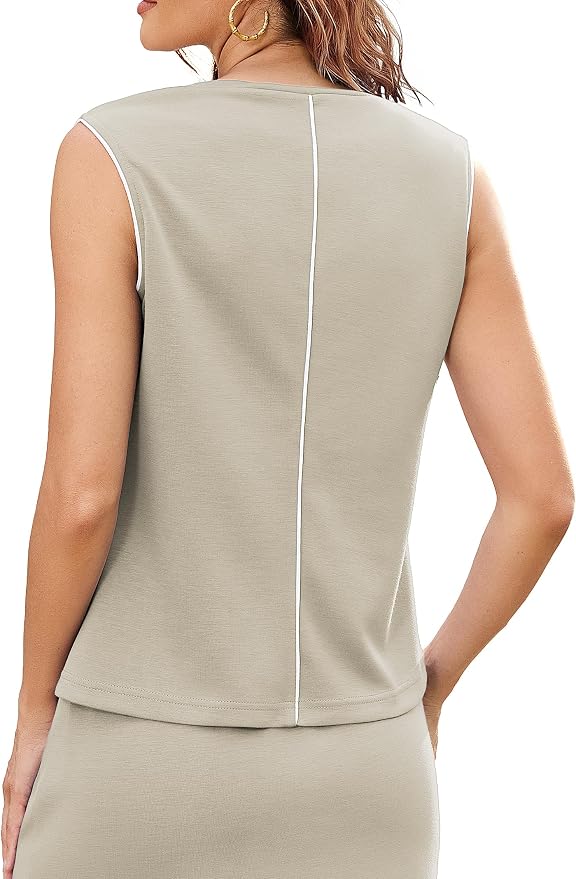 Womens 2 Piece Skirt Sets Summer Sleeveless Travel Outfit | Color Block Tennis Skort Sets, Built-In Shorts with Pockets, Aiportl Vacation Athletic Matching Sets