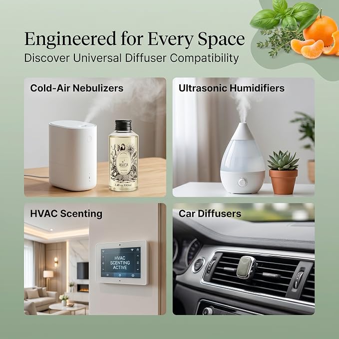 A U R A - Ponza Fragrance Oil for Waterless Scent Diffuser - Inspired by J. Malone Lime Basil Mandarin | 3.4 fl oz / 100 ml Essential Oil Blend for Aromatherapy & Hotel Collection Diffuser
