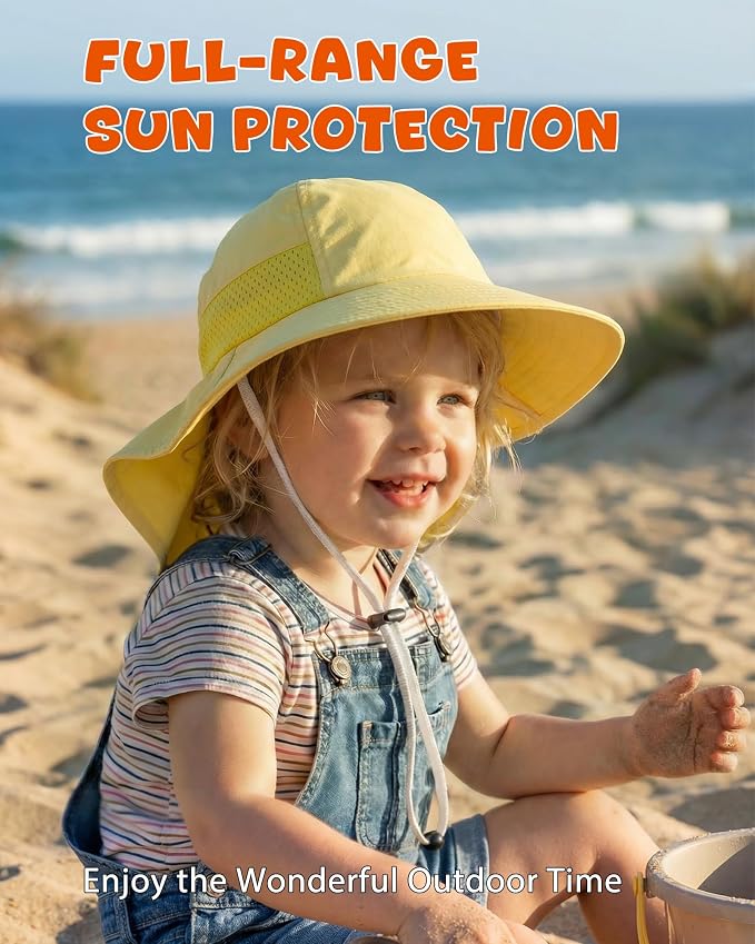 Toddler Baby Sun Hat Kids Summer Beach Essentials Adjustable Beach Hats with Bucket Wide Brim for Boys Girls Age 0-14 Years