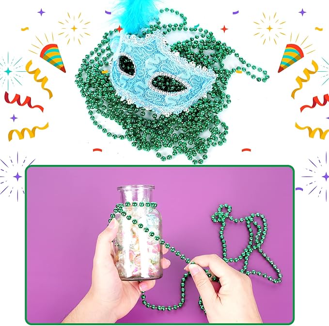YAXINRUI 120 PCS St. Patricks Day Necklaces, Green Mardi Gras Christmas Bead Necklaces, 33" St. Patrick's Day Green Beads St. Patricks Day Accessories for Mardi Gras, St. Patricks Day Party Favors