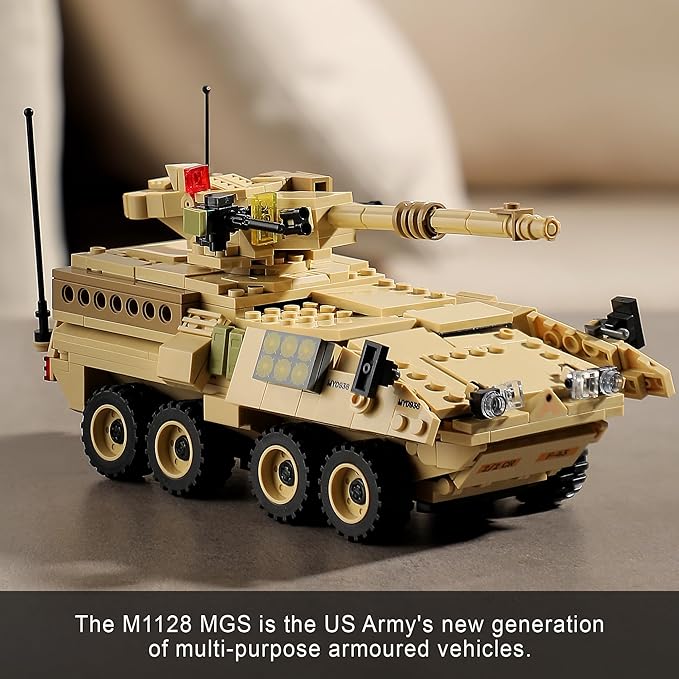 Boxer & Stryker Military Vehicles Building Sets Compatible with Lego, Armored Tank Model Kit for Kids, Great Army Toys for Boys and Girls, Teens Ages 8+