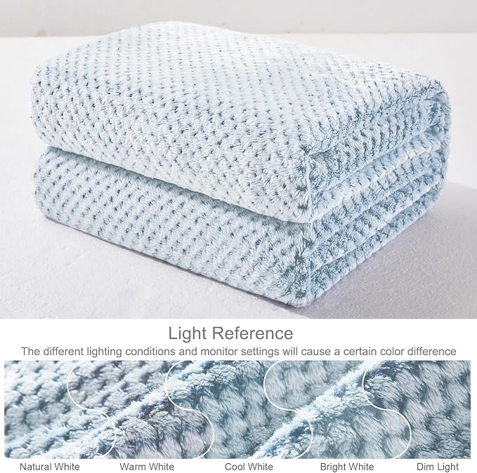 Exclusivo Mezcla Soft Waffle Fleece Bed Blanket Queen Size, Heather Blue | Lightweight Plush Blanket for Bed, Bedroom, Cozy Flannel with Waffle Texture, Stylish Home Decor, All Season, 90x90 Inches