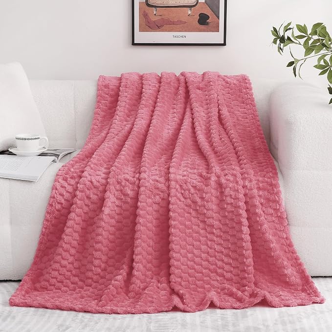 Rose Pink Throw Blanket 90"×90" Gifts for Mom Fuzzy 3D Jacquard Decorative | Flannel Fleece Super Soft Plush Cozy Blanket for Couch Sofa Chair Lightweight