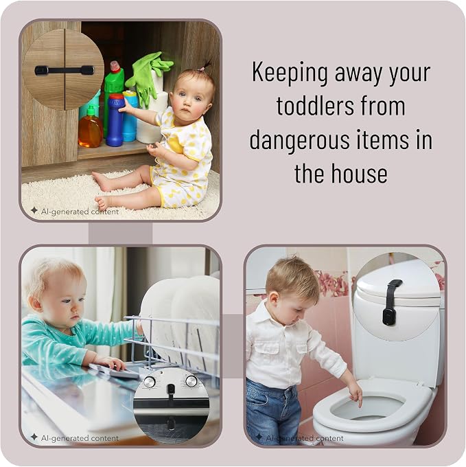 Bates- Child Safety Strap Locks, 6 Pack, Black Baby Cabinet Locks, Toilet Locks Baby Proof, Child Proof Drawer Locks, Cabinet Baby Locks for Cabinets, Child Proof Cabinet Locks, Drawer Child Locks