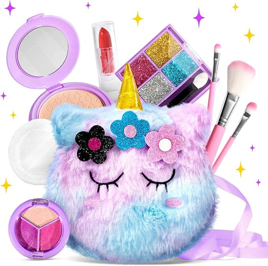 ULOVEME Kids Washable Makeup Kit for Girls 4-6 with Small Coin Purse(5.5x5.25in) - Real, Non Toxic Make Up Toy Gift- Umicorn Gift Set (Purple Coin Purse)