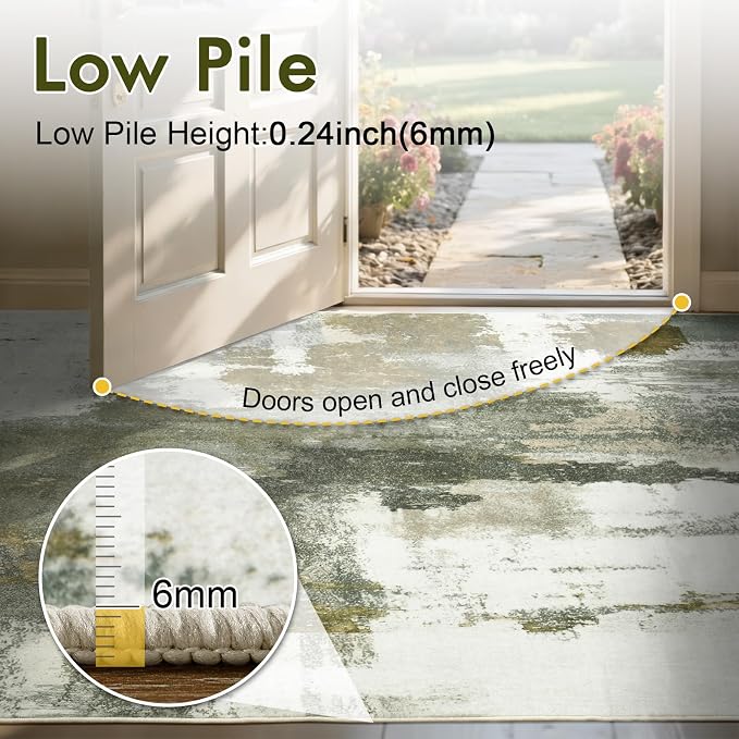 5x7 Ft Area Rugs for Living Room, Soft Non-Slip Washable Rugs Modern Abstract Pattern Carpet for Bedroom Indoor Floor Nursery Home Decor (Green)
