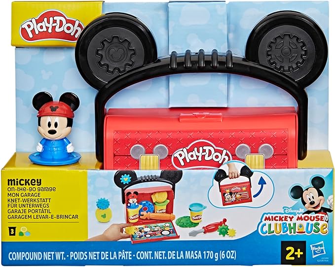 Play-Doh Disney Junior Mickey Mouse Clubhouse, On-The-Go Garage Mickey Mouse Playset, Arts & Crafts Preschool Toys for Kids 2+