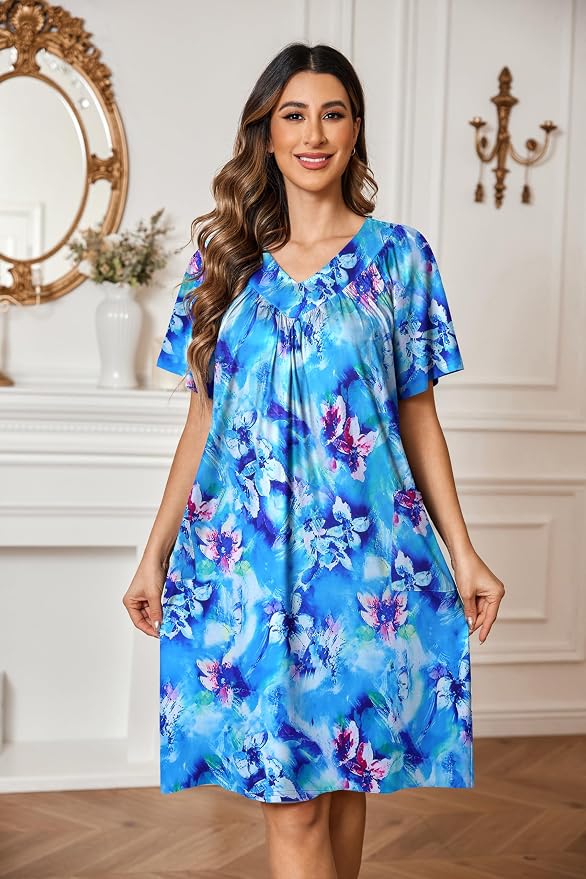 Ekouaer Womens House Dress Floral Print Moo Moos Nightgowns Moomoo Dresses Mumus with Pockets