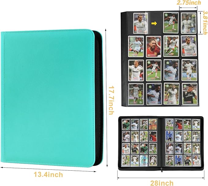 GERMUN Trading Card Binder 16 Pocket, 1024 Pockets Card Binders, Card Collection Binder, Card Album Folder for MTG, TCG, Sports Cards, Game Cards (Lake Blue)