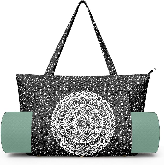 Yoga Bag for Women, Large Canvas Yoga Mat Tote Bag with Yoga Mat Carrier - Large Mat Pocket Fitness Tote for Pilates, Gym, Travel, Office & Beach