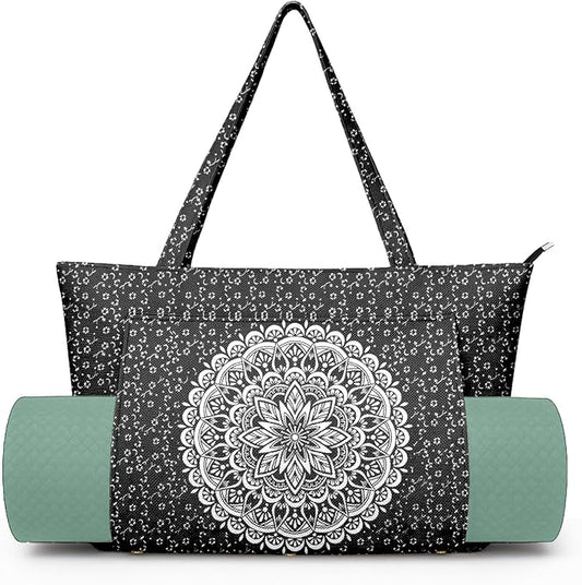 Yoga Bag for Women, Large Canvas Yoga Mat Tote Bag with Yoga Mat Carrier - Large Mat Pocket Fitness Tote for Pilates, Gym, Travel, Office & Beach