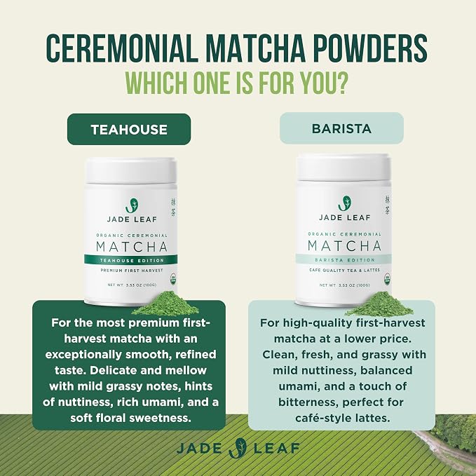 Jade Leaf Matcha Organic Ceremonial Grade Barista Blend Matcha Powder - 100% Pure Japanese Premium First Harvest Green Tea for Lattes from Uji and Kagoshima, 454g / 16 Ounce Bulk Pouch (Pack of 1)
