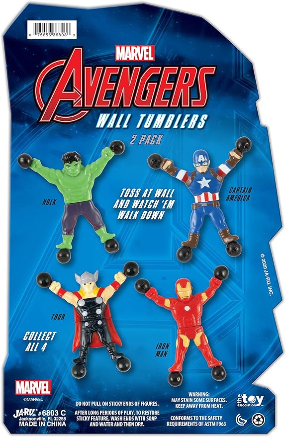 JA-RU Marvel Avengers & Spiderman Wall Climbers (2 Pack, 2 Toys Each) Sticky Stretchy Window Crawlers for Kids. Fidget Action Toy Figures. Bulk Goodie Bag Stocking Stuffers. BC-6803-2