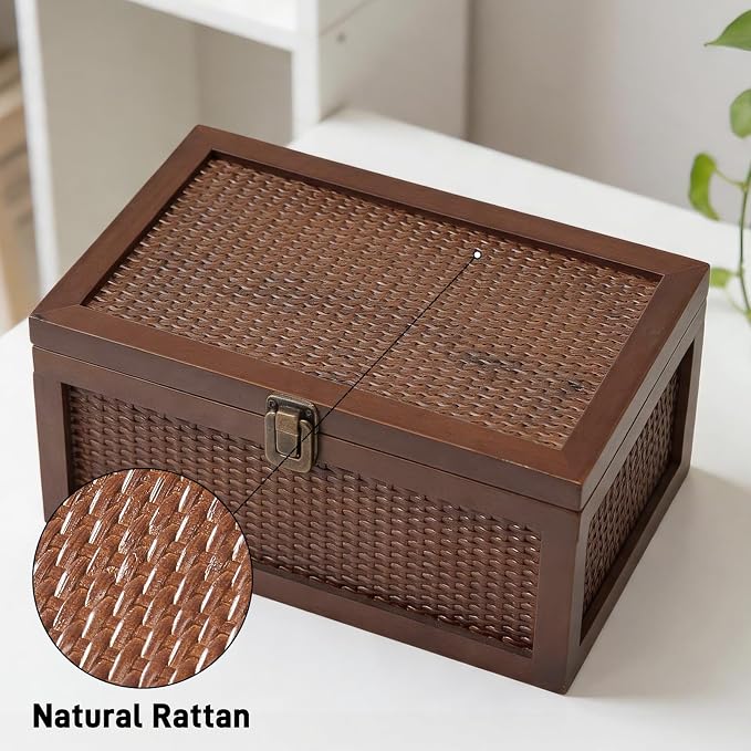 Keepsake Box, Vintage Memory Box for keepsakes, Rattan Decorative Boxes with Lids Set of 2, Wedding Decorative Box for Crafts, trinket and Photo, Home Decor