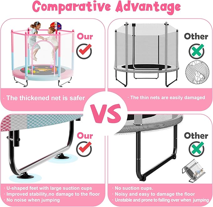 VGMiu 60" Trampoline for Kids, 5 FT Indoor & Outdoor Toddler Baby Trampoline with Basketball Hoop, Safety Enclosure, Birthday Gifts for Kids, Gifts for Boy and Girl, Age 3-8