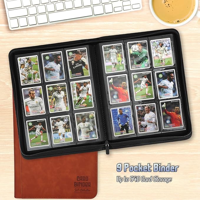 Trading Card Binder, Premium 9 Pocket Double Sided 540 Pocket PU Card Collection Binder, Collectible Trading Card Albums for MTG, TCG, Sport Card, Game Cards (Brown)