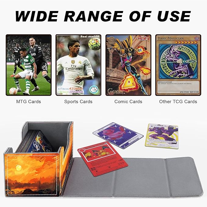 DEGDFSGR for TCG MTG Card Game Storage Box Organizer Trading Card Case Commander Deck Box Magnetic Closure Creative Pattern Up to 200 Cards, Sun Rising Up From The Sky