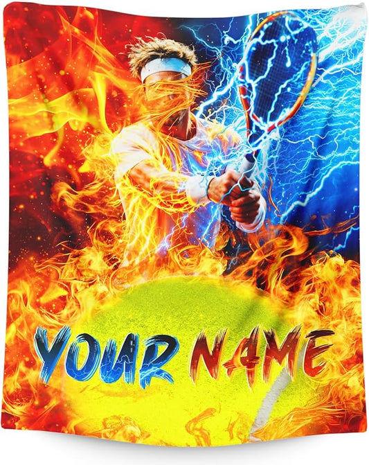Boys Blanket Gift Personalized Sport Throw Blankets for Kids Teens Men Tennis Lovers - 50x60 Inches Lightweight Comfy Cool Custom Flannel Throw for Sofa Couch Chair Bedroom