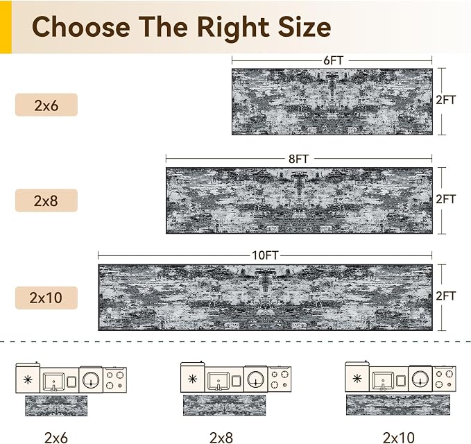RELEANY Washable Runner 2'x6' Abstract Area Rug for Hallway Black White | carpet for kitchen, entryway, bathroom, living room, bedroom, printed pattern, non-slip, soft, stain-resistant, easy to clean