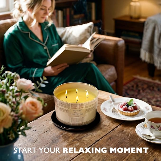 HomeLights Soy Wax Candles for Home Scented, 4-Wick Candles in Salted Caramel Scented, Rustic Modern Aromatherapy Candles Gift for Parties, Relaxing, 18oz