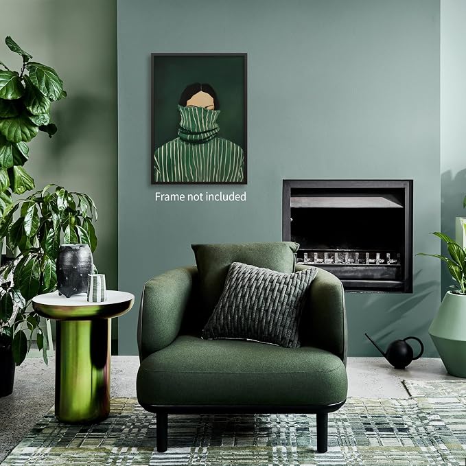 Haitunone Emerald Green Feminine People Wall Art Retro Abstract Stripe Poster Funky Minimalist Eclectic Canvas Prints for Bedroom Apartment Dorm Wall Decor 16X24 inch Unframed