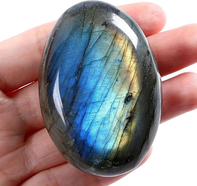LAIDANLA Labradorite Large Palm Stone Healing Crystals 2.2-2.4" Natural Gemstones Calming Effects Energy Balancing Reiki Polished Irregular Worry Stone Cleansing Protection Crystal Grid Gifts 1PC