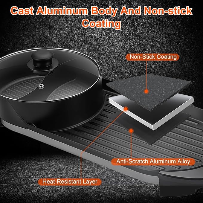 Hot Pot with Grill, 2 in 1 Korean BBQ Grill Shabu Shabu Hot Pot, 2200W Indoor Smokeless Hotpot Pot Combo Electric W/Large Baking Tray, Divider & Separate Dual Temperature Control for 2-12 People, 110V