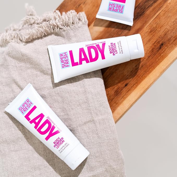 Body Powder Lotion and Deodorant for Women Aluminum Free Powder Cream for Privates Underboob Thighs and Skinfolds Jasmine Rose Scent Feminine Care 2 Pack 4 oz Tubes for Daily Freshness and Comfort