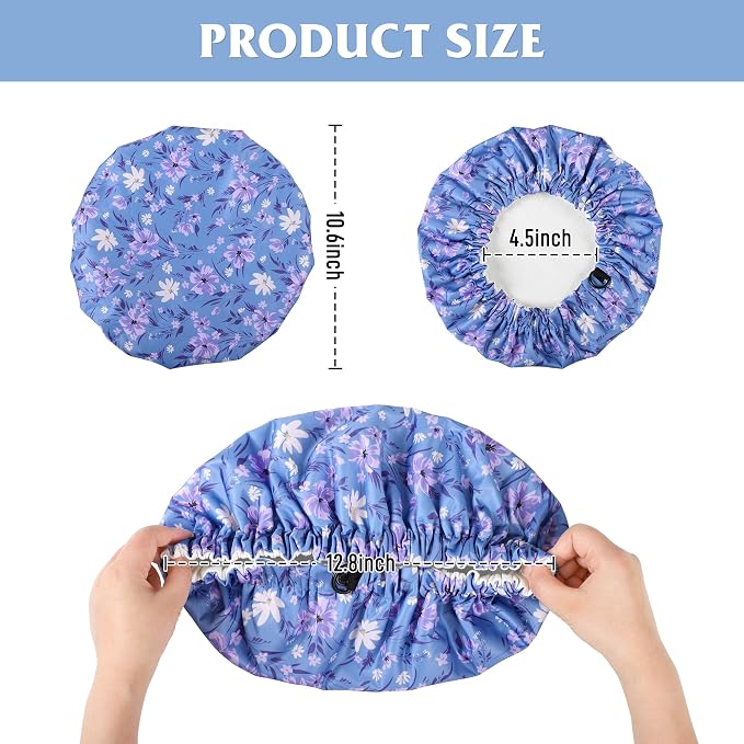 Reusable Castor Oil Hair Cap for Women, Suitable for Treating Dry, Damaged Hair, Overnight Organic Cotton Hair Cap (Oil Not Included), Purple Flowers, S