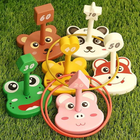 Animal Ring Toss Game Toy Set for Kids, 6 Targets Stands & 36 Rings Combo, Indoor Outdoor Party Yard Family Adults Activity, Birthday Present for Toddlers Boys Girls Child Ages 3+