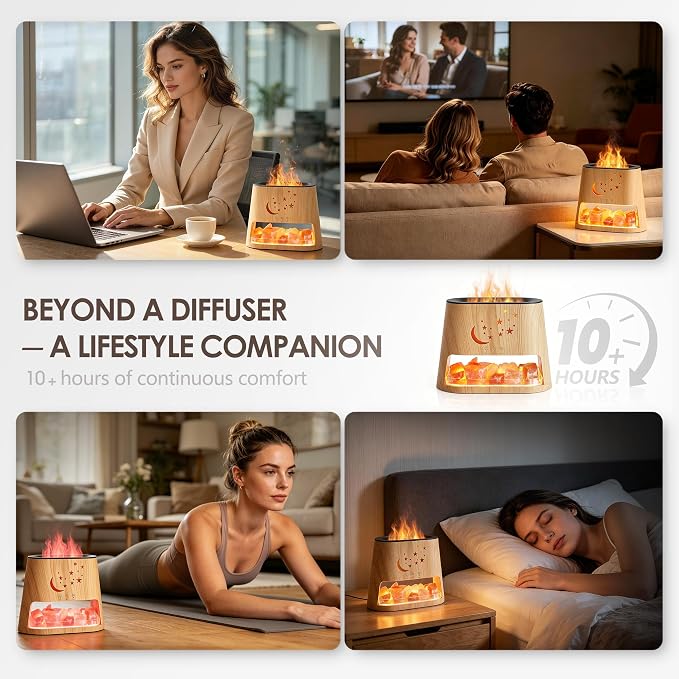 Essential Oil Diffuser & Himalayan Salt Lamp - 5 in 1 Aromatherapy Diffuser Humidifier with Remote Control, 8 Color LED Lights Cool Mist Humidifier for Home, Bedroom, Office, Yoga, 260ml