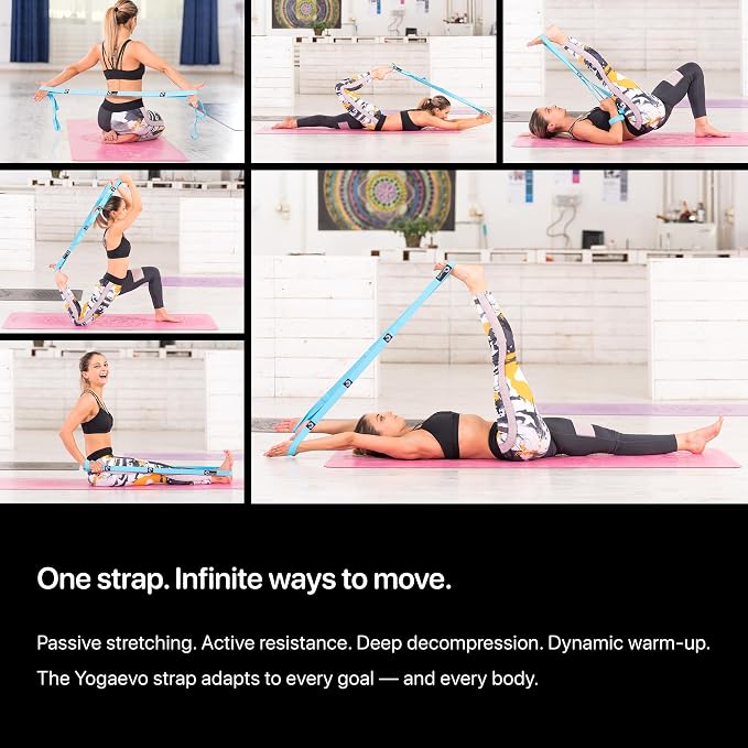 YogaEVO Stretching Strap with Loops for Physical Therapy — Yoga Strap & Resistance Band in One — Flexibility & Back Recovery — HD Video Routines Included
