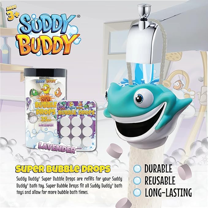 Suddy Buddy® Super Bubble Drop Refills by Zompers, Bubble Bath Toy, Fun & Bubbly Bath That Kids Enjoy, for Kid 3+, 9 Count