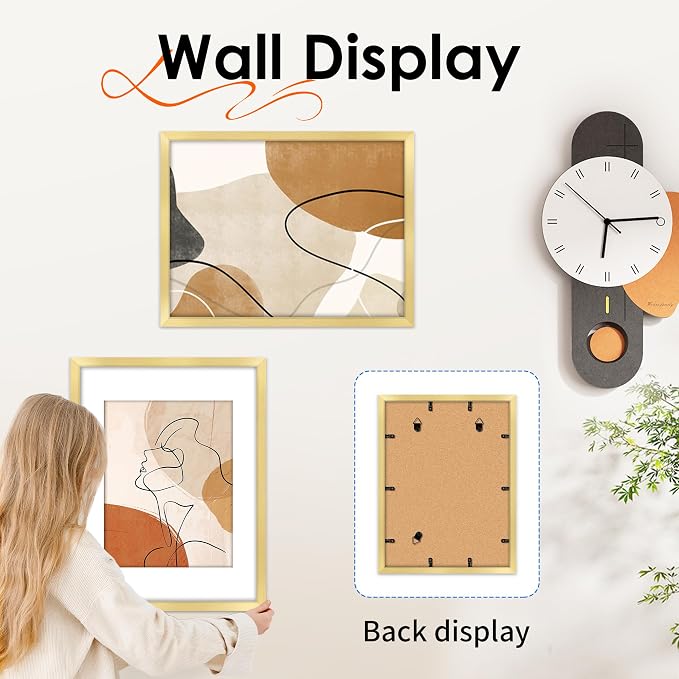12x16 Picture Frame Gold Set of 2, Photo Frame with HD Plexiglass, Display Pictures 8.5x11 with Mat or 11x17 Without Mat, Gold Picture Frames Collage Wall Decor, Gallary Wall Frame