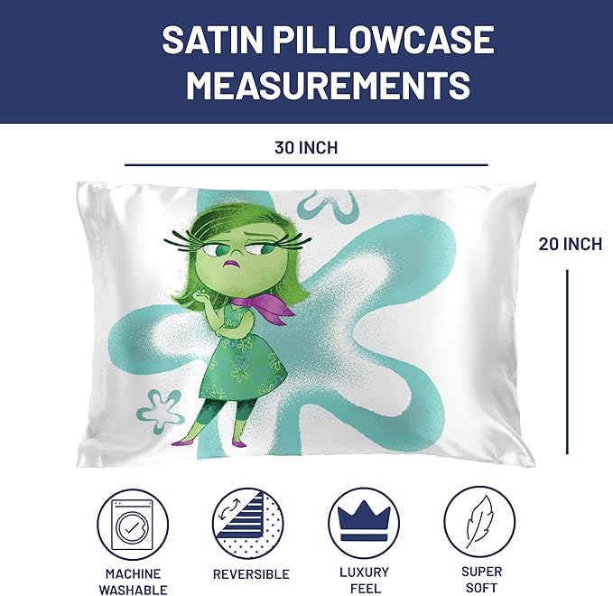 Jay Franco Disney Pixar Inside Out Disgust Satin Pillowcase - Standard Size 20x30 Inch Silky Soft White Premium Pillow Cover