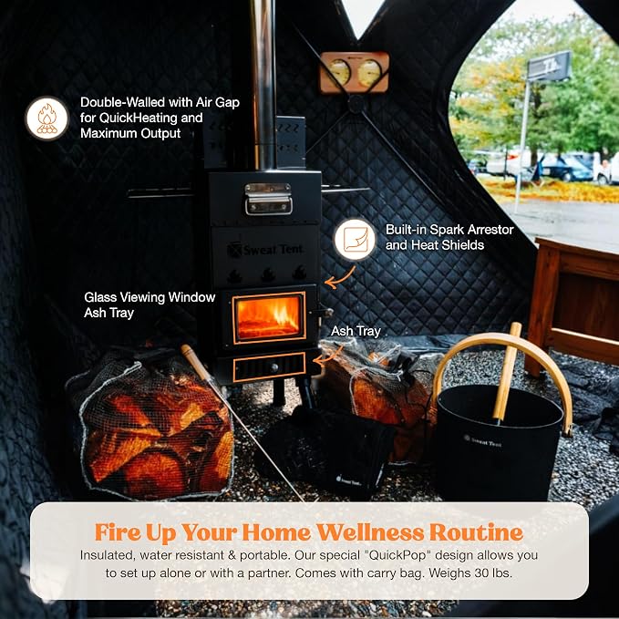 SweatTent Portable Outdoor Sauna (Large) – Tent Only, Accessories Sold Separately – Wood-Fired Compatible, Quick Assembly – High-Temp Recovery Sauna for 6 Adults – Backyard & Camping Use
