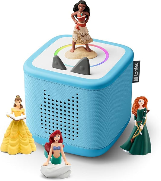 Toniebox 2 Audio Player Disney Princess Bundle for Kids 3+ with Ariel, Moana, Merida, and Belle - Sky Blue