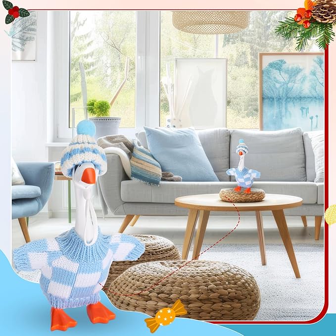 4 Set 7 Inch Mini Desk Goose Knitted Outfits Magnetic Goose Key Holder Multiple Colors Clothes for Magnetic Duck Statue Desk Key Holder Decor(Classic)